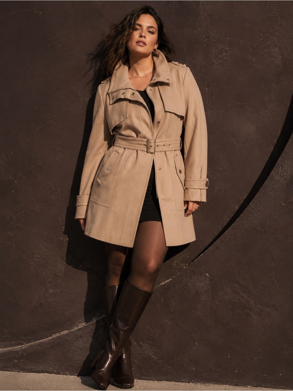 Kenneth Cole New York Belted Wool Blend Coat Camel, Size 14